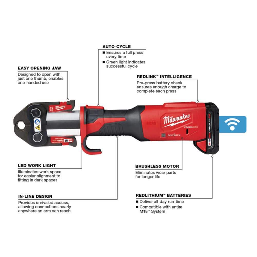 Milwaukee M18 18-Volt Lithium-Ion Brushless FORCE LOGIC Press Tool with 1/2 in. - 2 in. IPS-P Jaw and Pivoting Ring Kit (3)