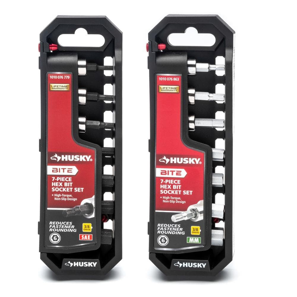 Husky BITE 3/8 in. Drive SAE and Metric Bit Socket Set (14-Piece)