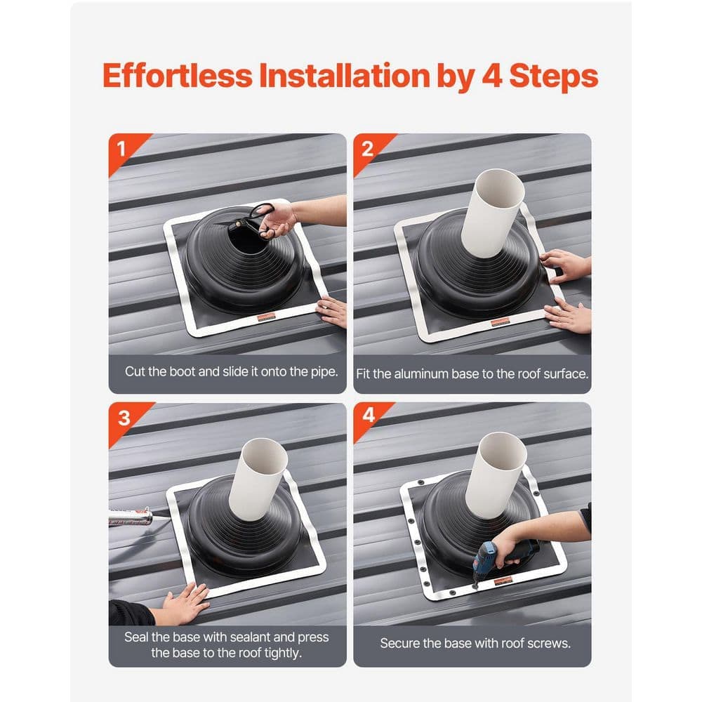 SKYSHALO Roof Pipe Flashing Boots, 19.49 in. x 19.49in. Black, Aluminum Roof Pipe Flashing Boots, for Chimney, Wood Stove, 2-Pack (3)