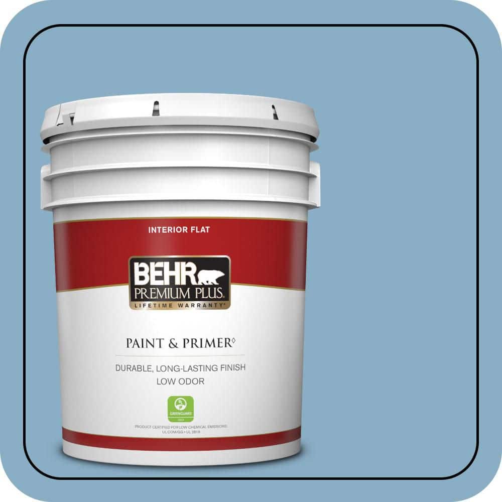 BEHR PREMIUM PLUS 5 gal. #S500-4 Chilly Blue Flat Low Odor Interior Paint & Primer