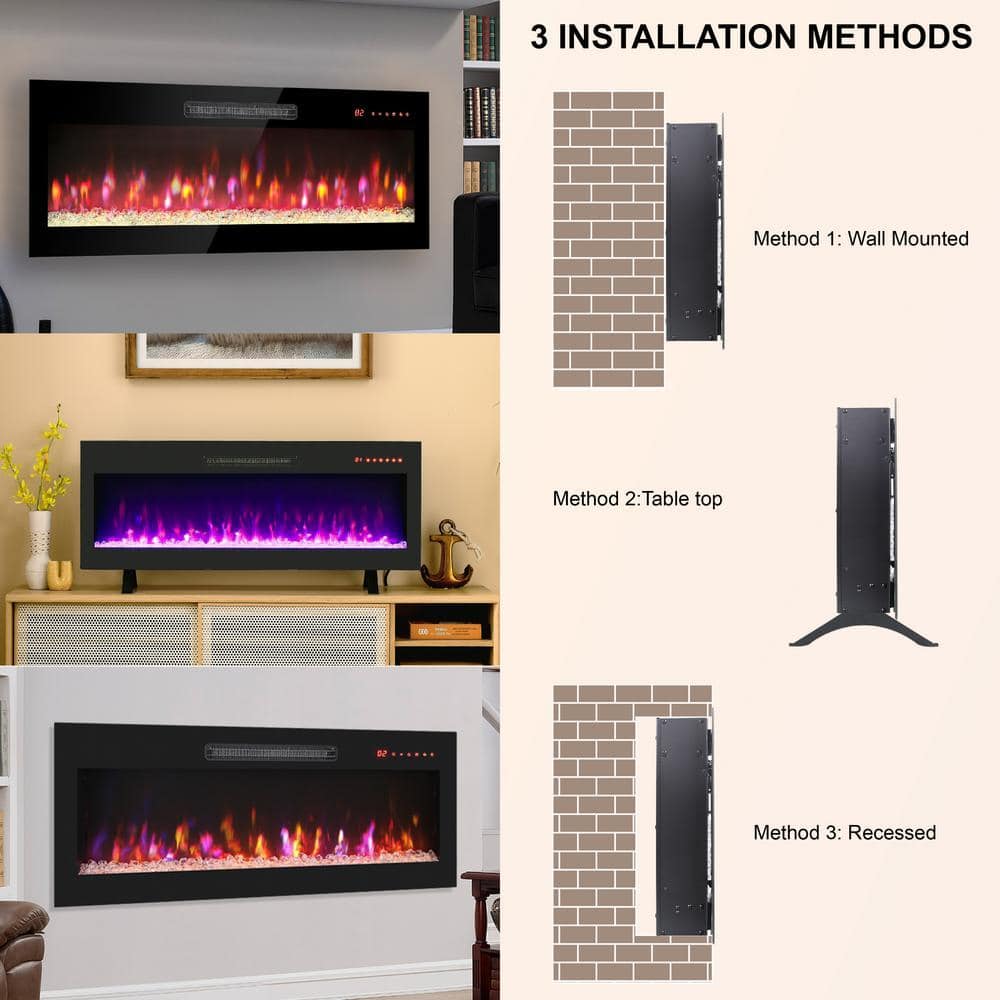 Unbranded 1400-Watt 36 in. Recessed Ultra thin tempered glass front wall mounted electric Furnace Fireplace with Remote (2)
