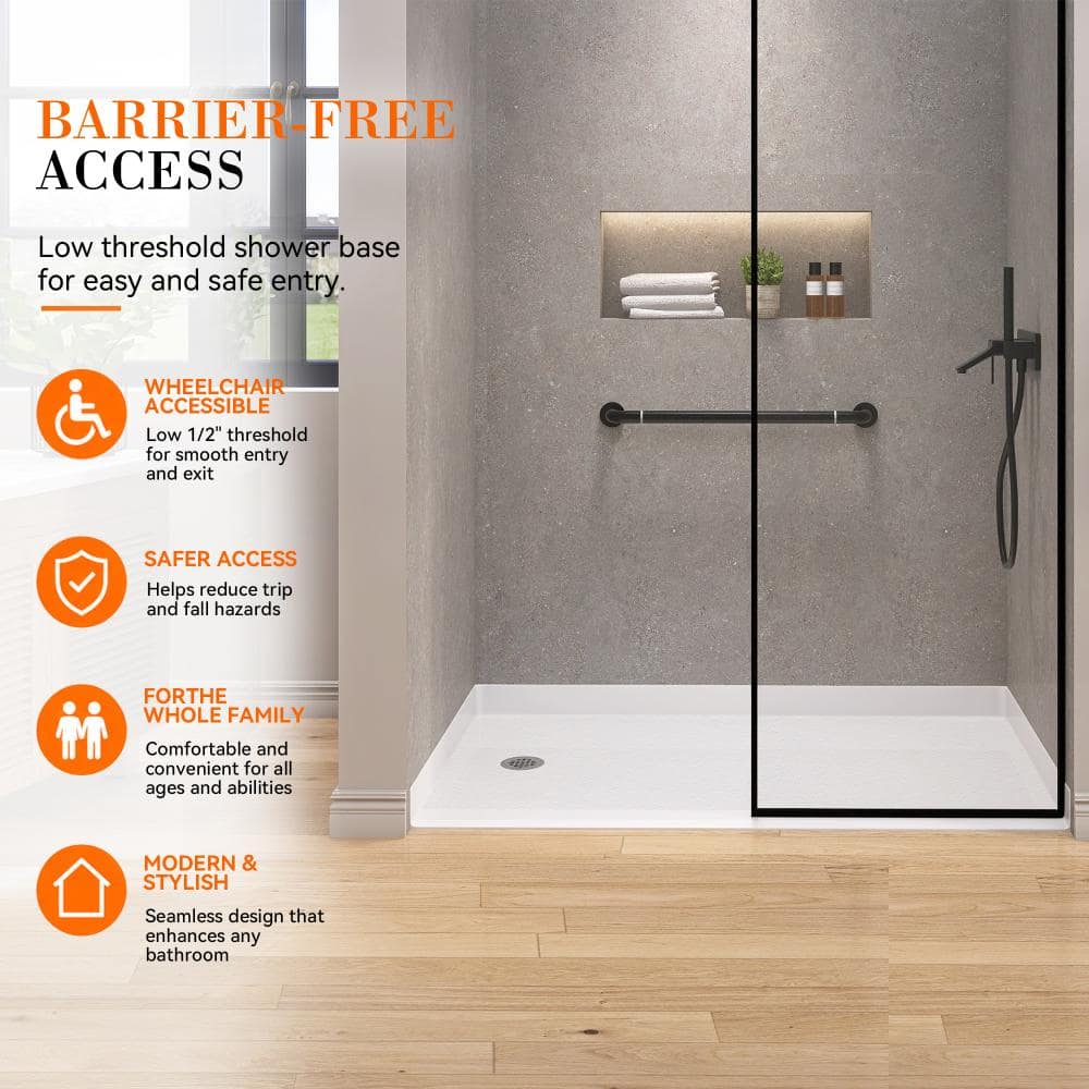 CRENRIDGE AVORA 60 in. L x 36 in. W Accessible Shower Pan Base with Left Drain Barrier Free Wheel Chair Access  in White (3)