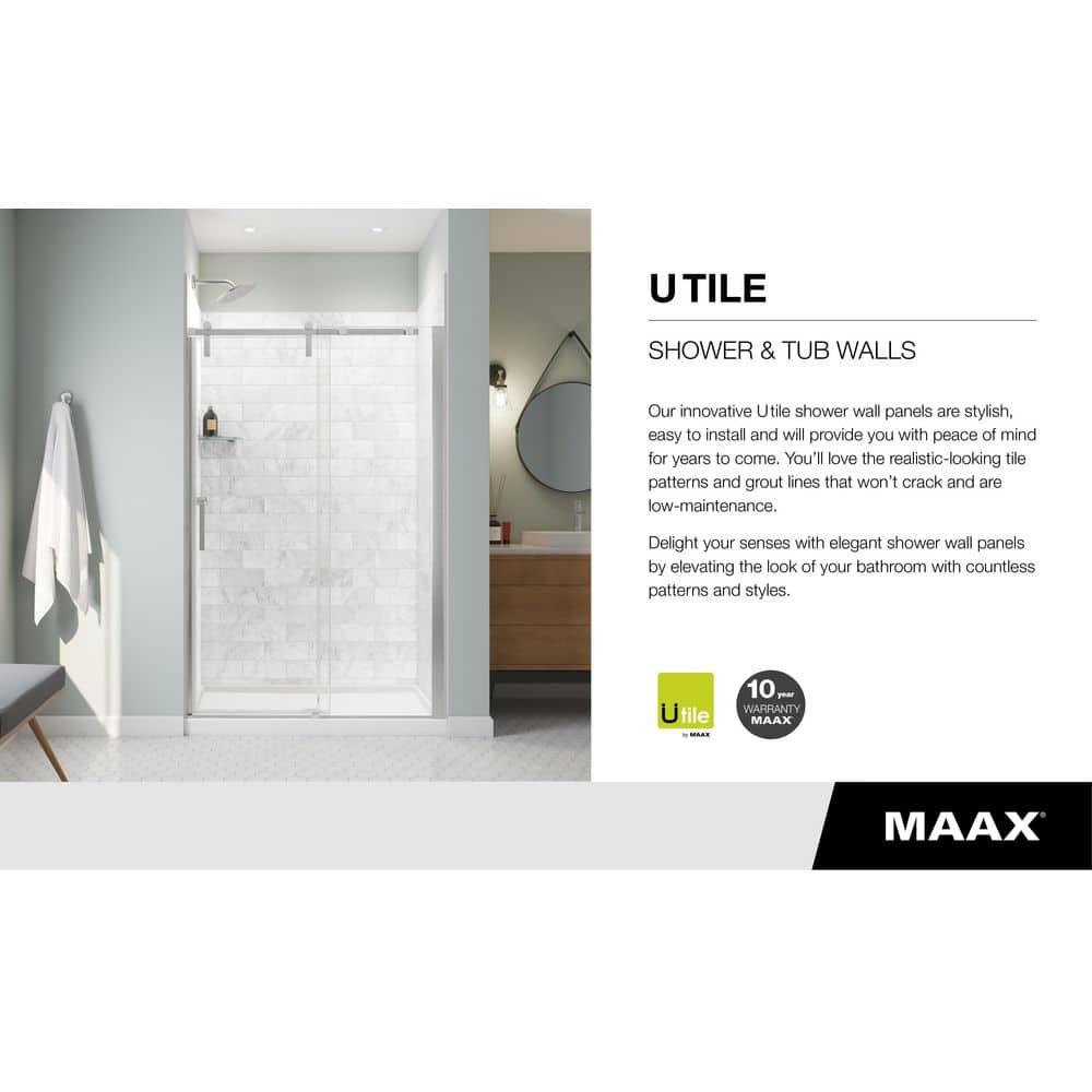 MAAX Utile Metro 32 in. x 60 in. x 81 in. Bath and Shower Combo in Soft Grey, New Town Right Drain, Halo Door Brushed Nickel (2)