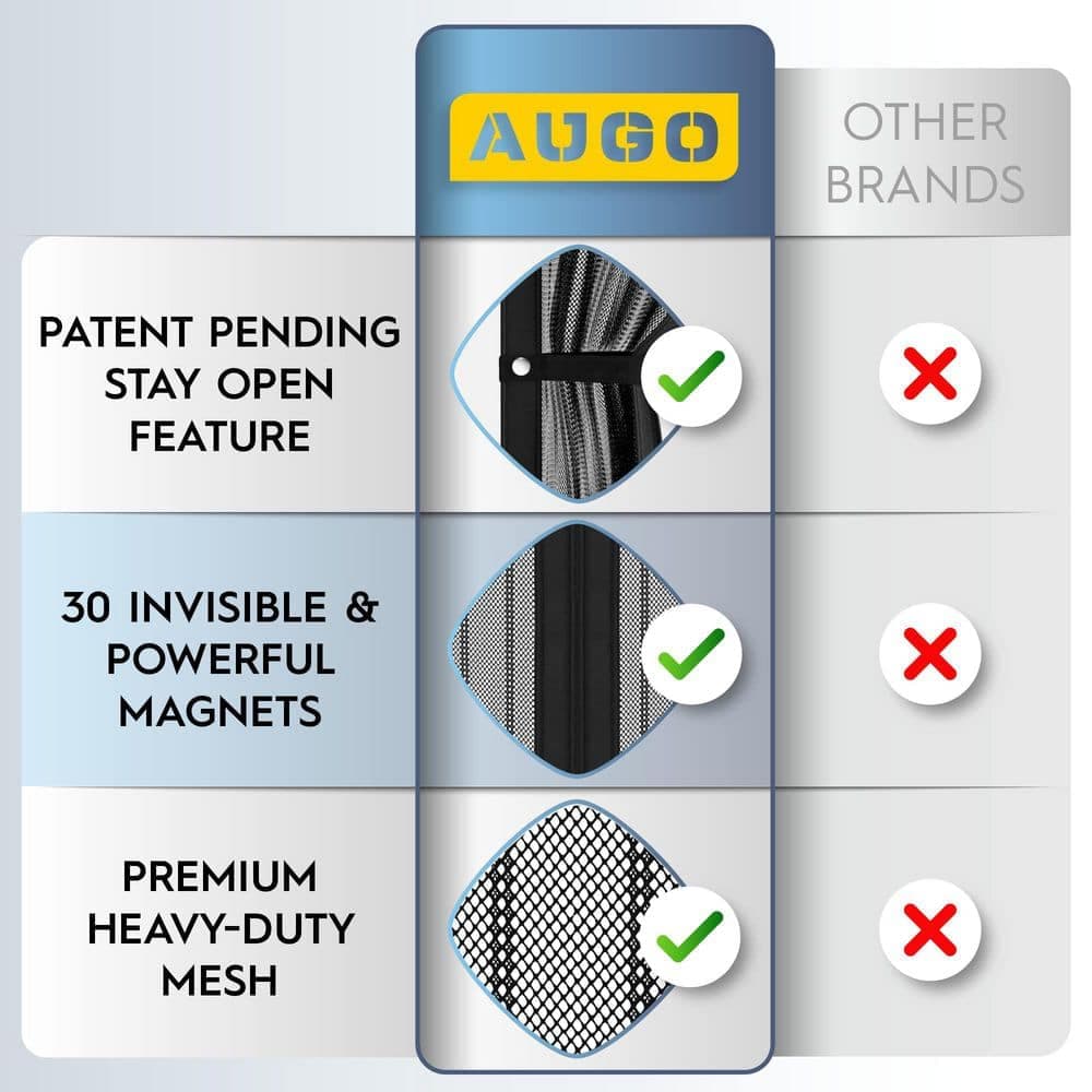 Augbeer 38 in. x 83 in. Composite Self Sealing Magnetic Privacy Screen Door Keeps Bugs Out for Garden Home, Black (1-Pack) (2)