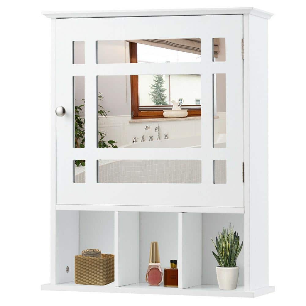 Gymax 6 in. D x 24 in. H x 20 in. W White Wall-Mounted Bathroom Storage Wall Cabinet Mirror with Adjustable Shelf