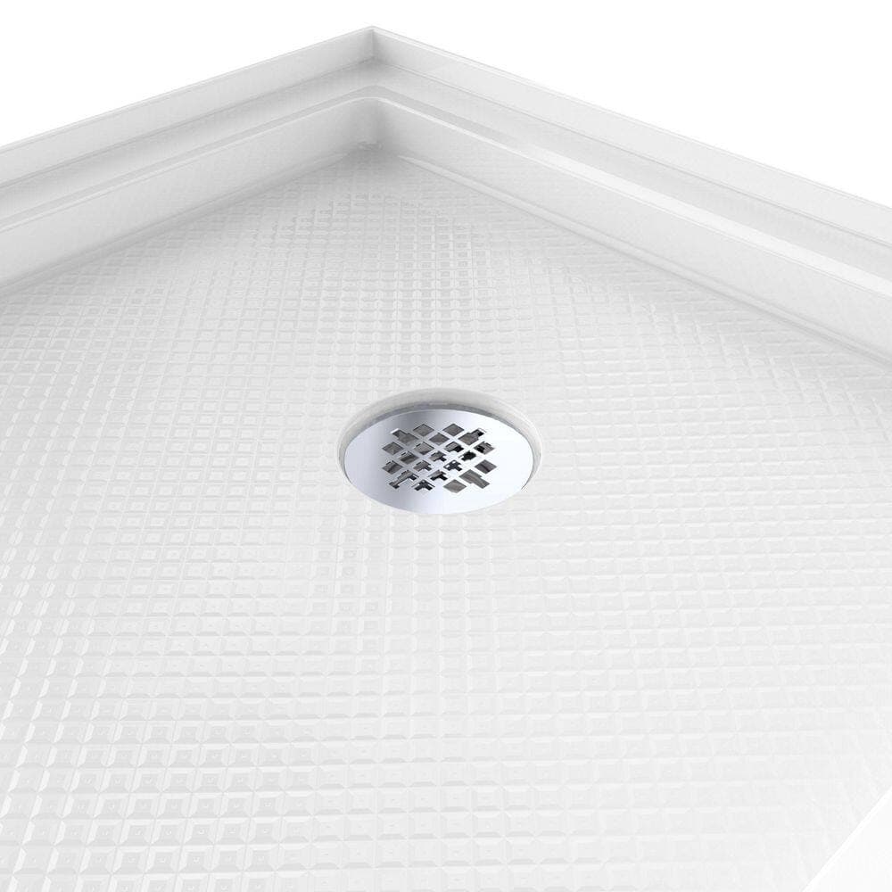 DreamLine SlimLine 60 in. L x 32 in. W Alcove Rectangular White Shower Pan Base with 2 in. Round Right Drain in Chrome (3)