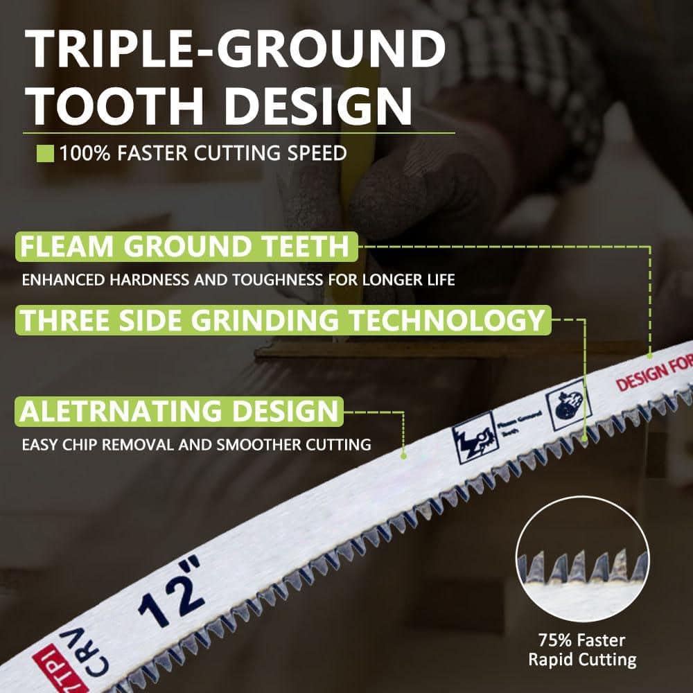 Unbranded 12 Reciprocating Saw Blade with Curved Edge 7TPI Japanese Teeth for Wood Pruning Tree Trimming 3 Pack (3)