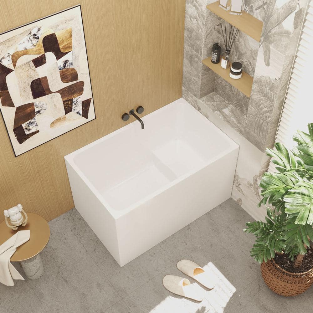 Flynama 47 Inch Oval Acrylic Freestanding Bathtub, White Tub with Chrome Drain, Overflow and CUPC Certified