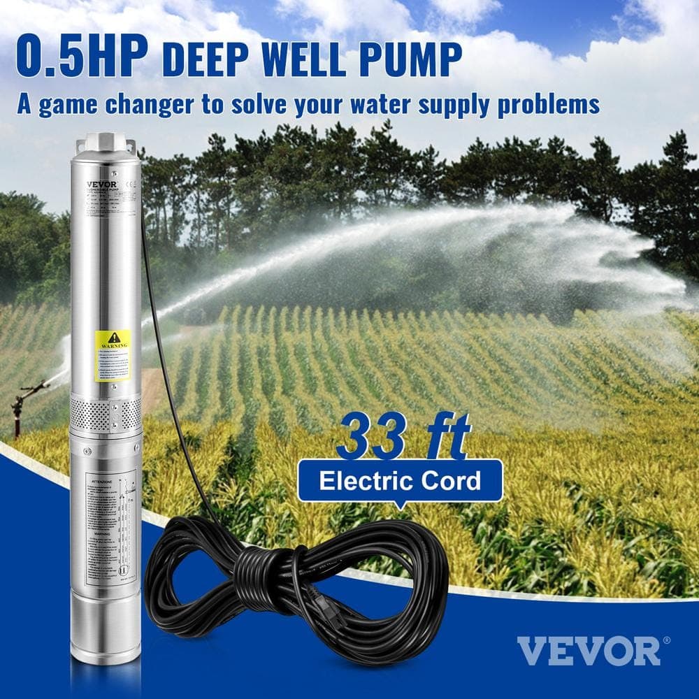 VEVOR Deep Well Submersible Pump 0.5 HP 115-Volt 28 GPM Flow 167 ft. Head Water Pump with 33 ft. Electric Cord for Home Use (2)