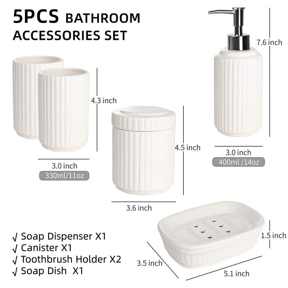 Wudkey Bathroom Accessory Set, 5-Piece Ceramic Bathroom Accessories Set, Classic Design Bathroom Accessories Sets Complete (2)