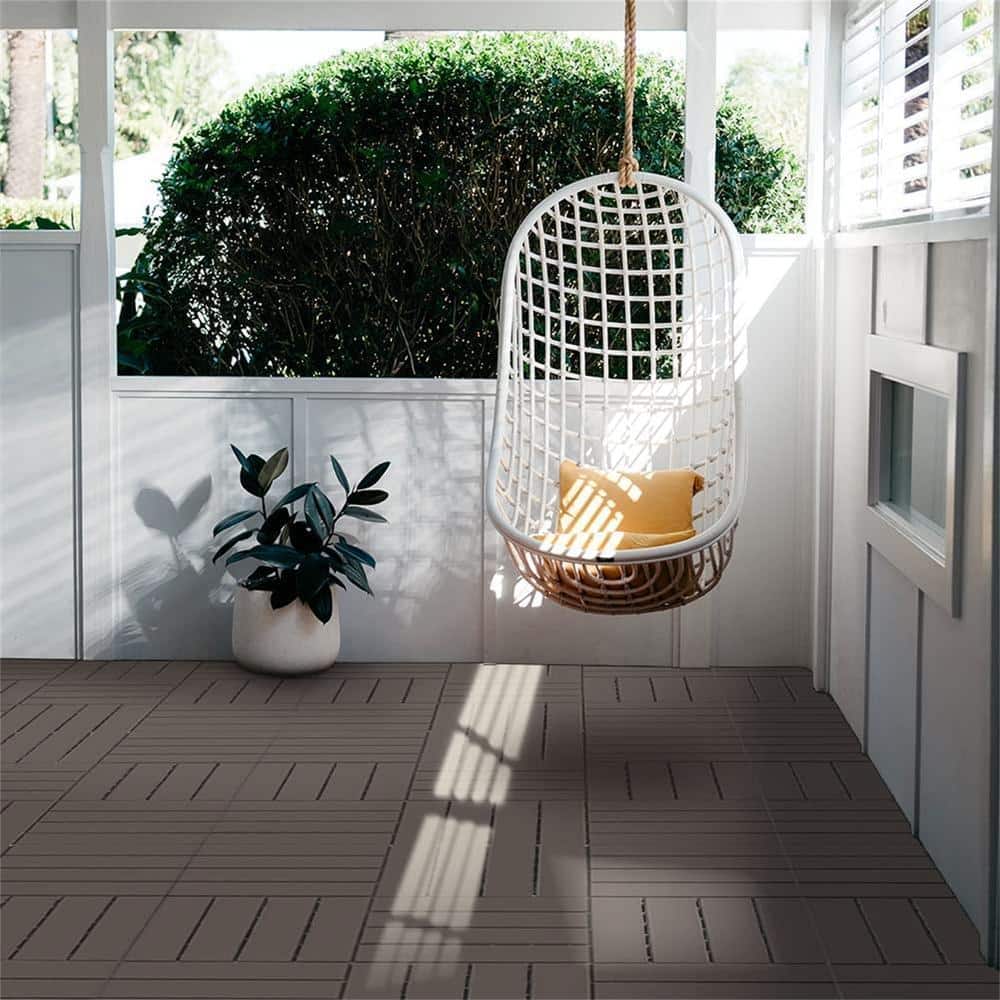 EPIPHANY DOUBLED INC 1 ft. x 1 ft. Plastic Composite Deck Tile Patio Interlocking Deck Tiles for Balcony Porch Backyard in Brown (Pack of 27) (3)