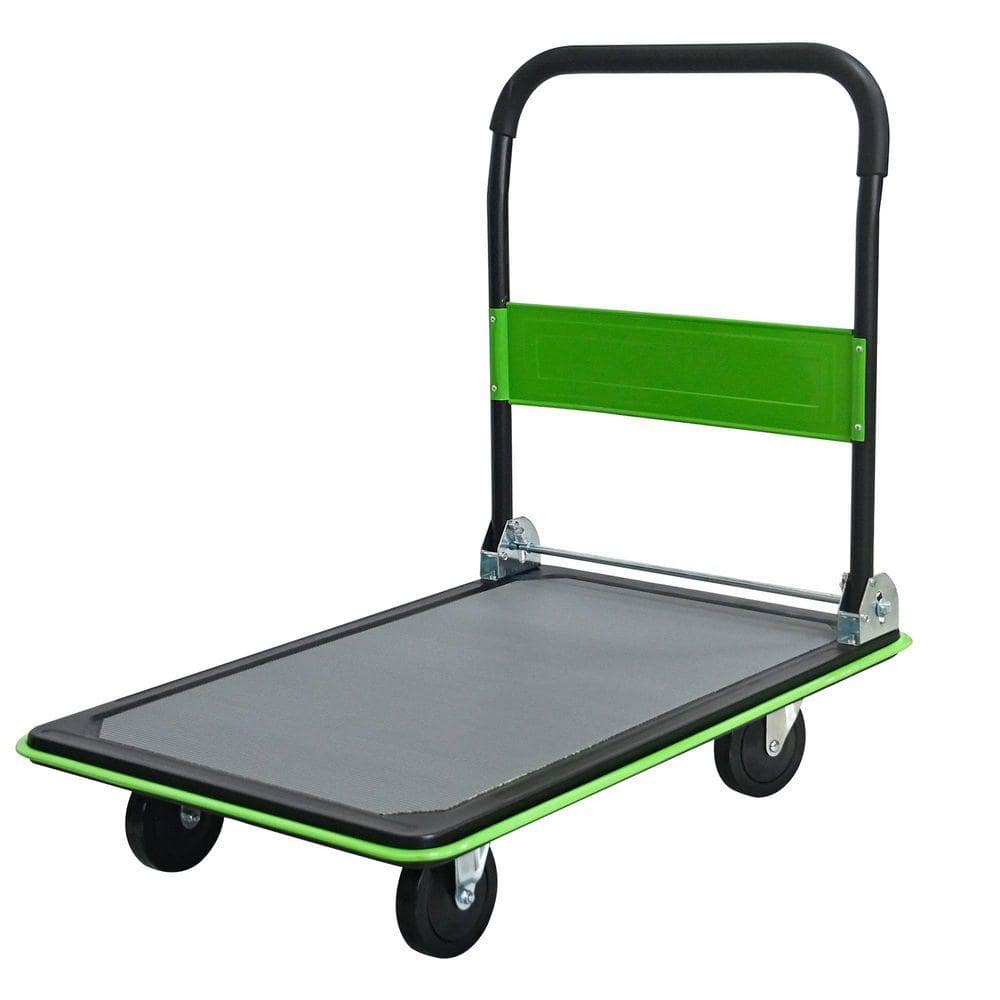 Unbranded 660 lbs. Steel Truck Hand Flatbed Cart Dolly Folding Moving Push Heavy-Duty Rolling Truck in Green (1)