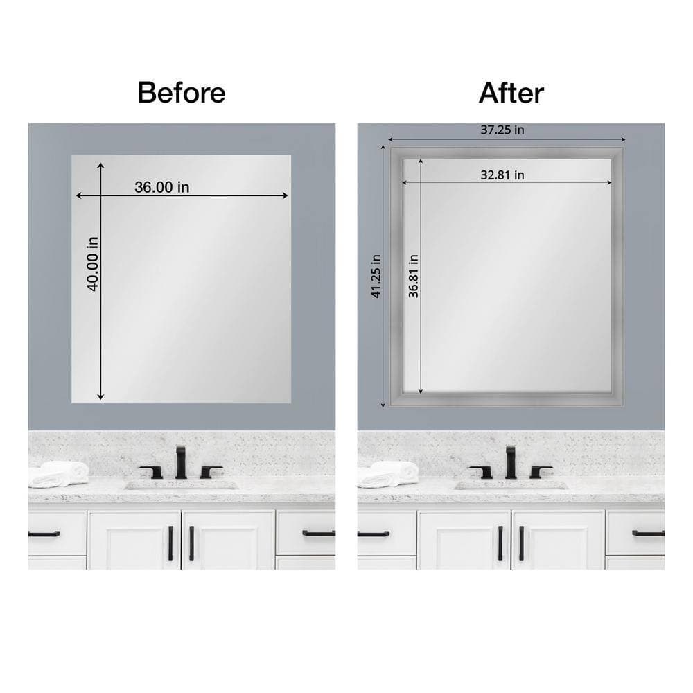 Amanti Art Mirror Makeover Flair Polished Nickel 41.25 in. W x 37.25 in. H Bathroom Mirror Frame Border Kit-Fits a 40 x 36 Mirror (2)