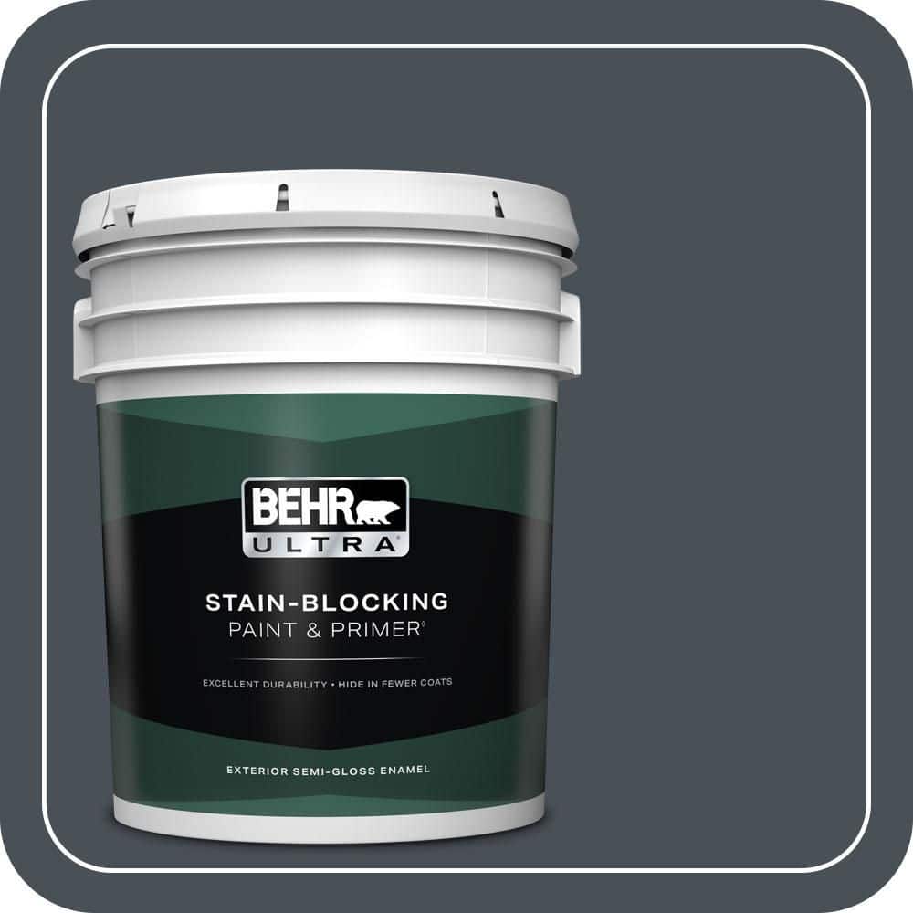 BEHR ULTRA 5 gal. #T15-2 Seared Gray Semi-Gloss Enamel Exterior Paint & Primer