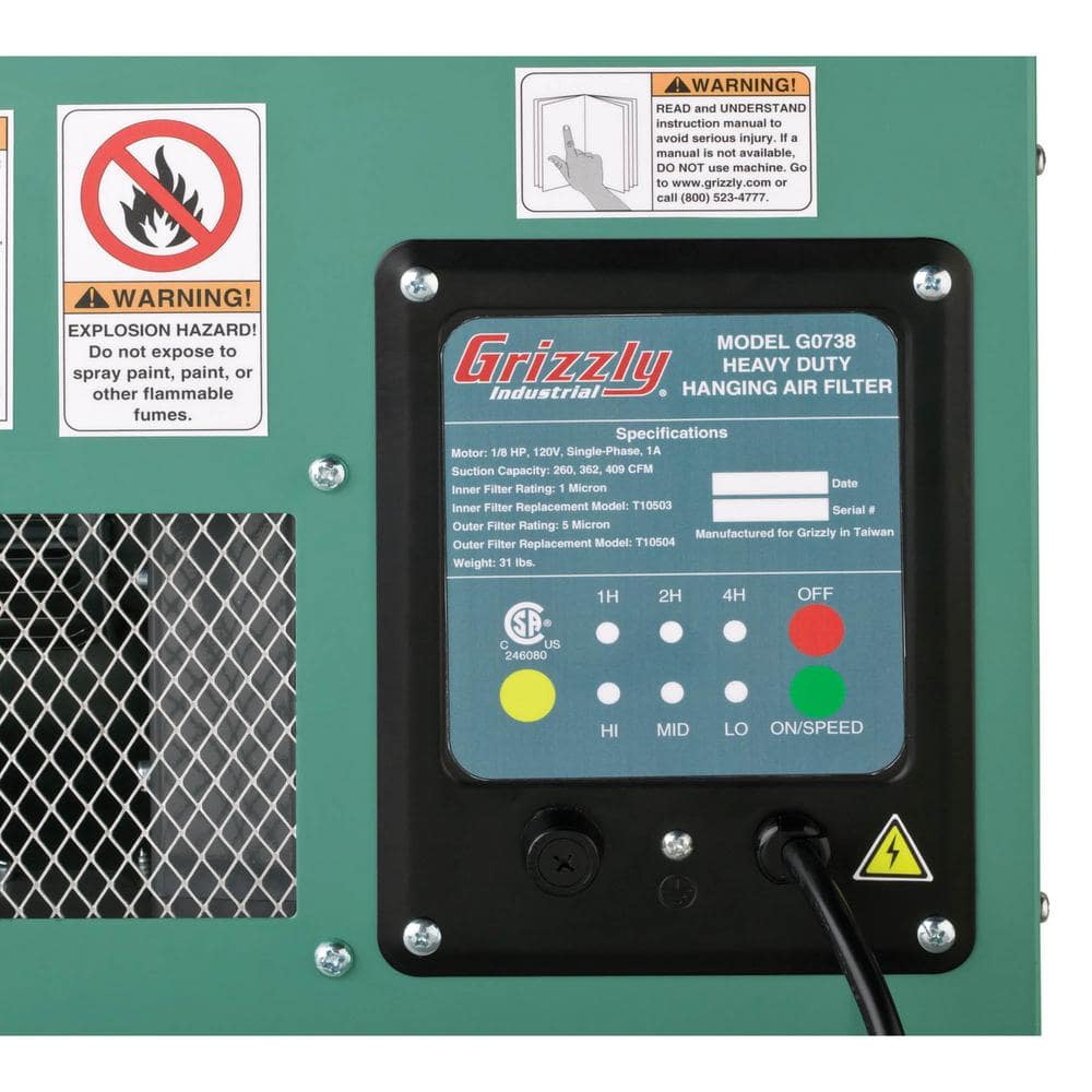Grizzly Industrial Hanging Air Filter, 3-Speed (3)