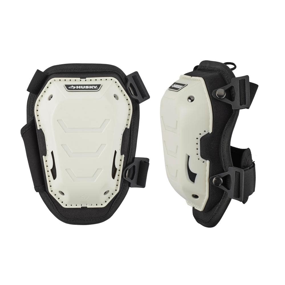 Husky White Foam Memory Foam Hard Cap Knee Pad with Adjustable Straps (2)
