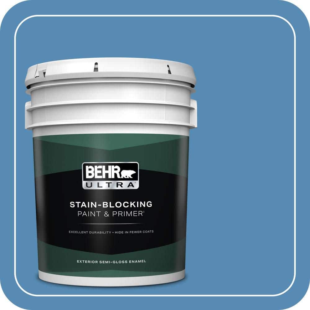 BEHR ULTRA 5 gal. #M520-5 Alpha Blue Semi-Gloss Enamel Exterior Paint & Primer
