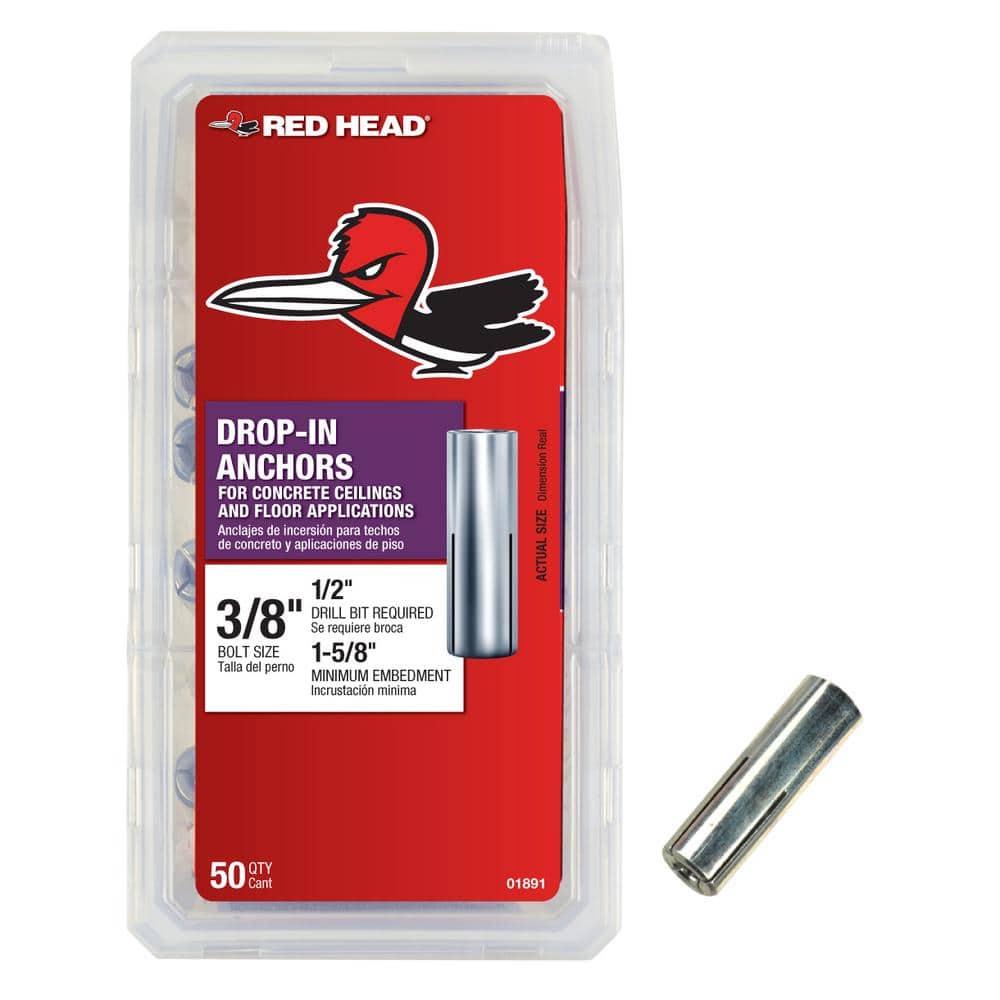 Red Head 3/8 in. 1-5/8 in. Zinc-Plated Steel Concrete Drop-In Anchor