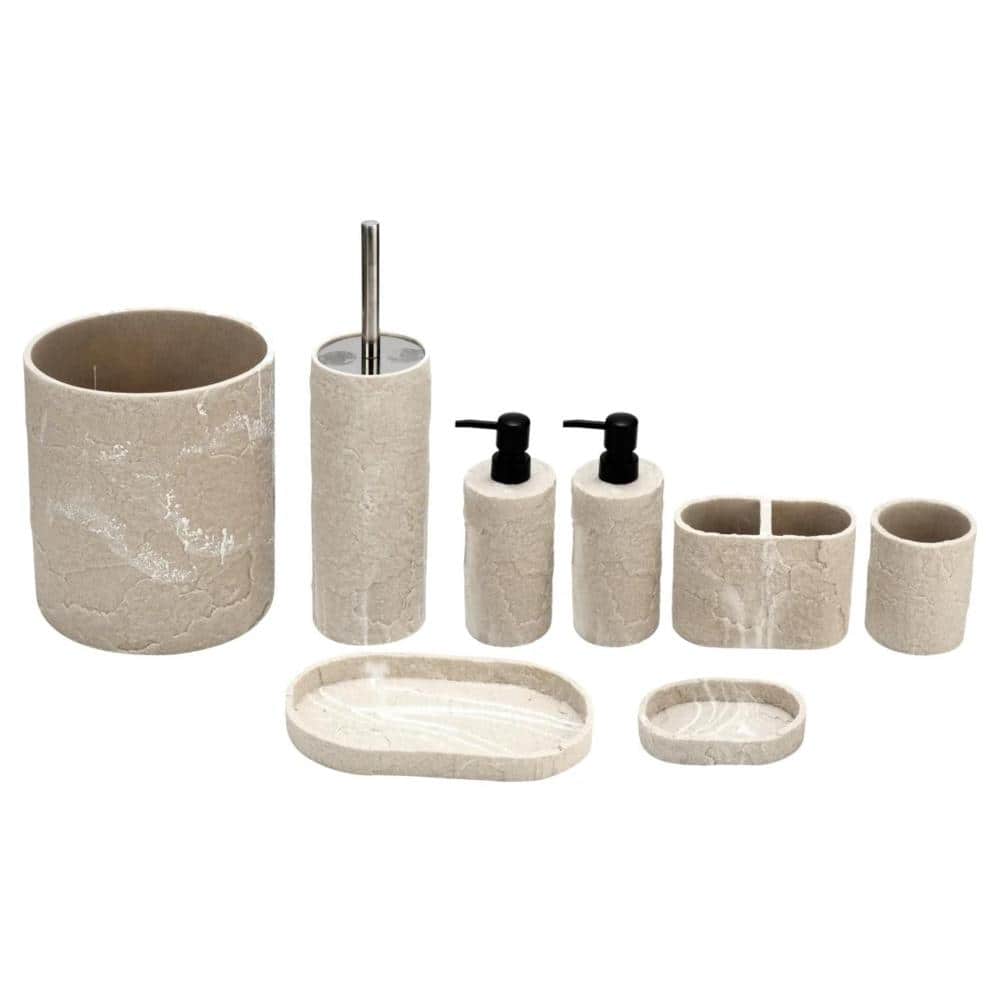 J&V TEXTILES 8 Piece Resin Bathroom Accessories Set