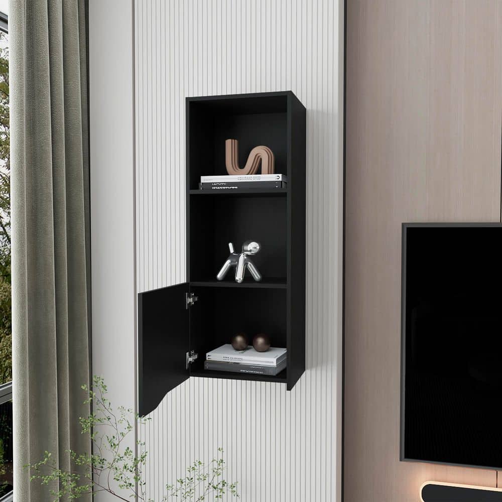 Tahanbath 16.10 in. W x 13.40 in. D x 43.30 in. H Bathroom Storage Wall Cabinet in Black with 3 Shelves and Door (2)