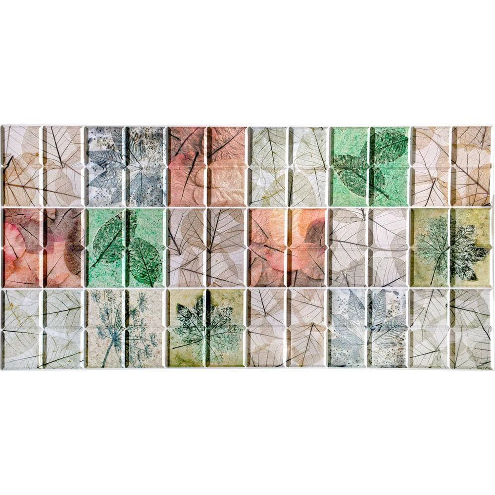 Dundee Deco 3D Falkirk Retro 1/100 in. x 38 in. x 19 in. Multicolor Floral Pattern in Squares PVC Decorative Wall Paneling (5-Pack) (3)