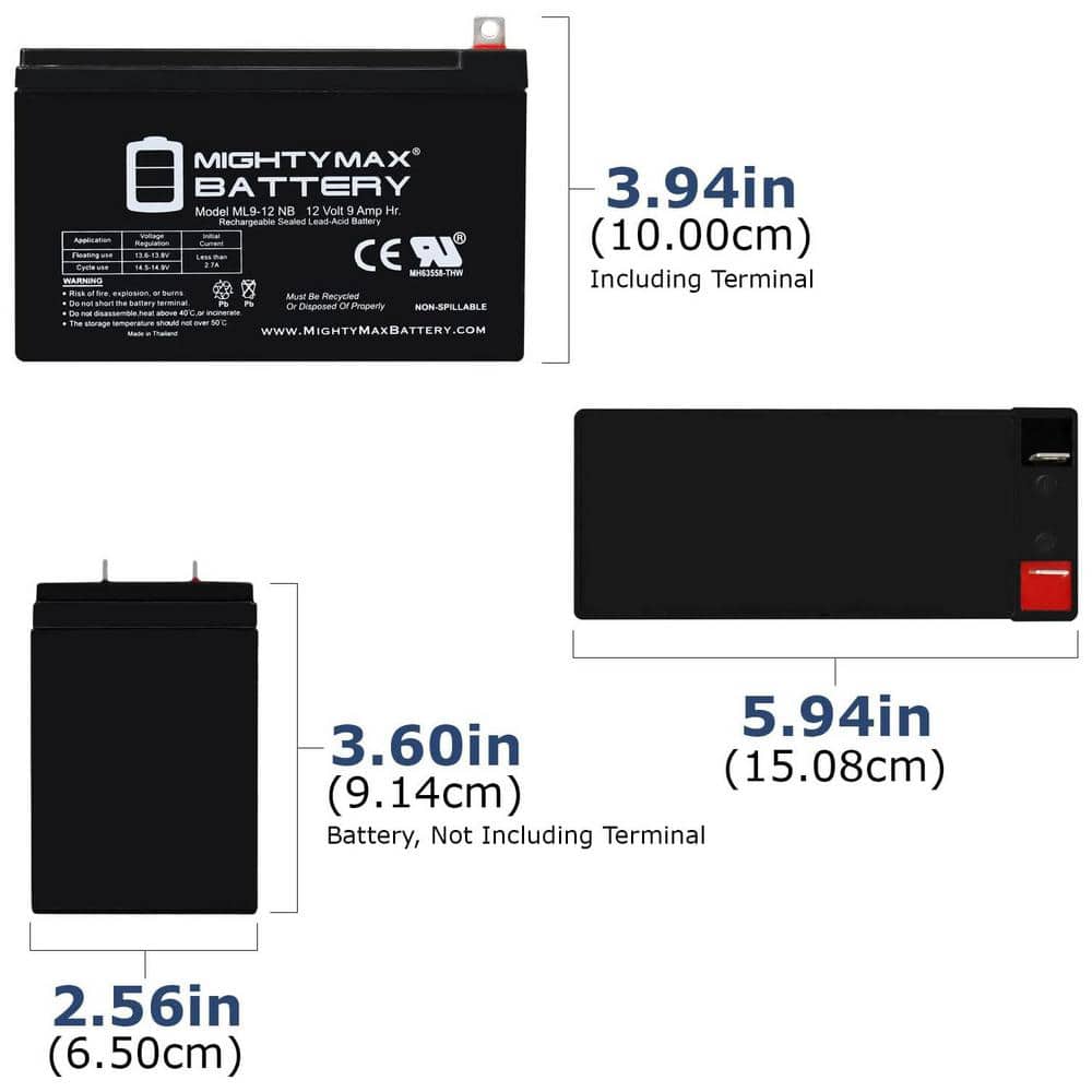 MIGHTY MAX BATTERY 12 VOLT 9 AH SLA BATTERY NB terminal-6 Pack (2)