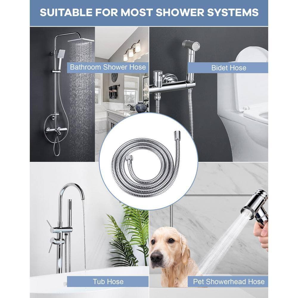 IVIGA 99 in. Stainless Steel Replacement Handheld Shower Hose with Explosion-Proof in Polished Chrome (2)