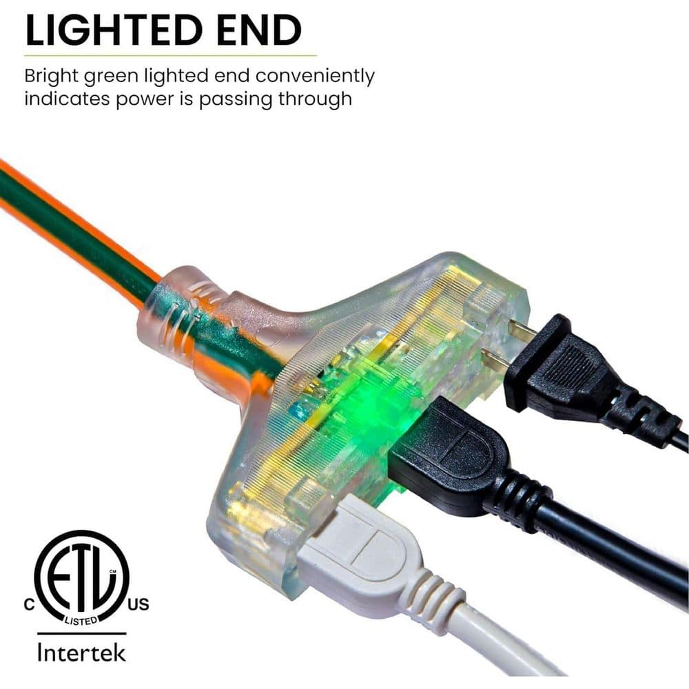 GoGreen Power (G-15008-2) 8 ft. 16/3 3 Outlet Indoor Heavy Duty Extension Cord, Orange, 2 PACK (3)