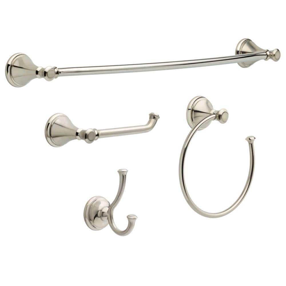 Delta Cassidy 4-Piece Bath Hardware Set with 24 in. Towel Bar, Toilet Paper Holder, Towel Ring, Towel Hook in Stainless Steel