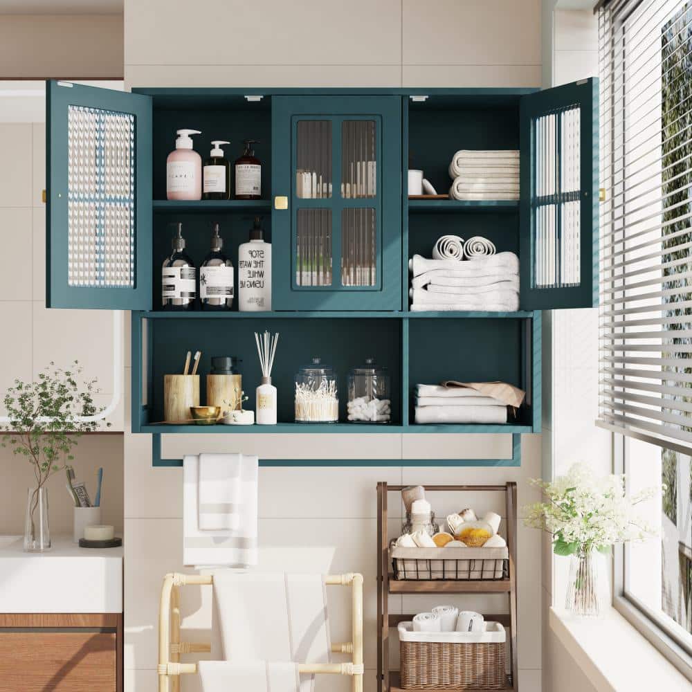 COWLOWN 34.65 in. W x 10.24 in. D x 32.48 in. H Bathroom Storage Wall Cabinet in Green (3)