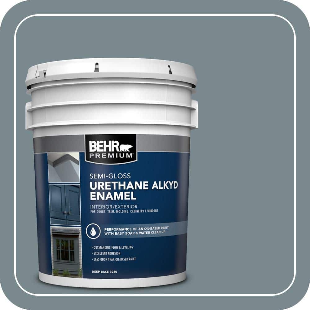 BEHR PREMIUM 5 gal. #AE-41 Diplomat Blue Urethane Alkyd Semi-Gloss Enamel Interior/Exterior Paint