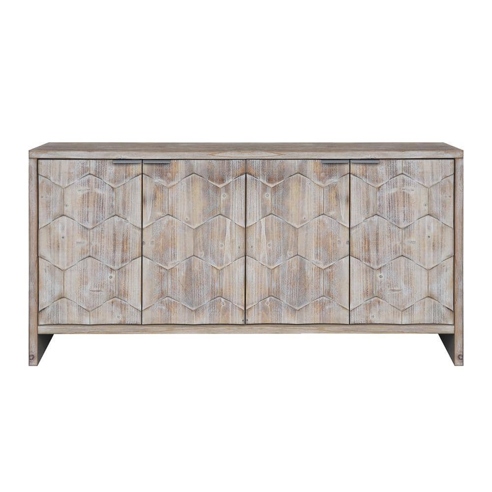 COWLOWN 59.84 in. W x 15.75 in. D x 31.5 in. H Natural Wood Wash Gray Linen Cabinet with 4 Doors (1)