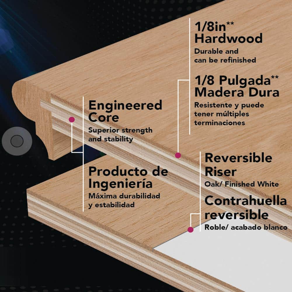 House of Fara 3/4 in. D x 11-1/2 in. W x 48 in. L Unfinished Oak No Return Retread and Reversible Riser (2-Pieces Set) (3)