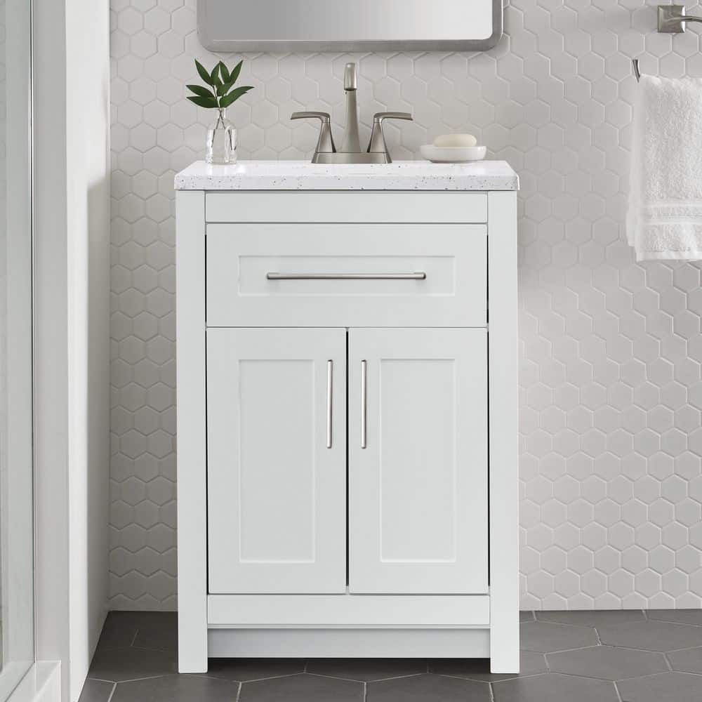 Home Decorators Collection Clady 25 in. Single Sink White Bath Vanity with Silver Ash Cultured Marble Top (Assembled) (2)