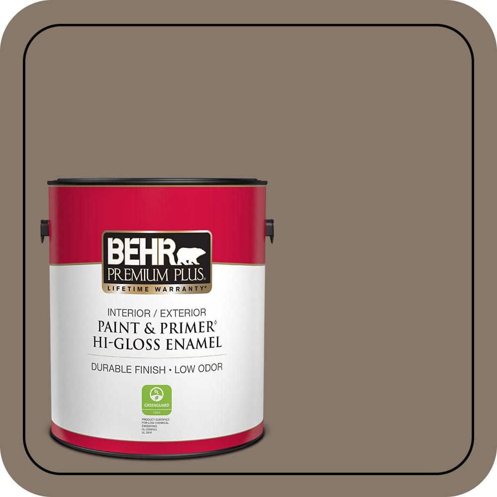 BEHR PREMIUM PLUS 1 gal. #MQ2-38 Grizzly Hi-Gloss Enamel Interior/Exterior Paint & Primer
