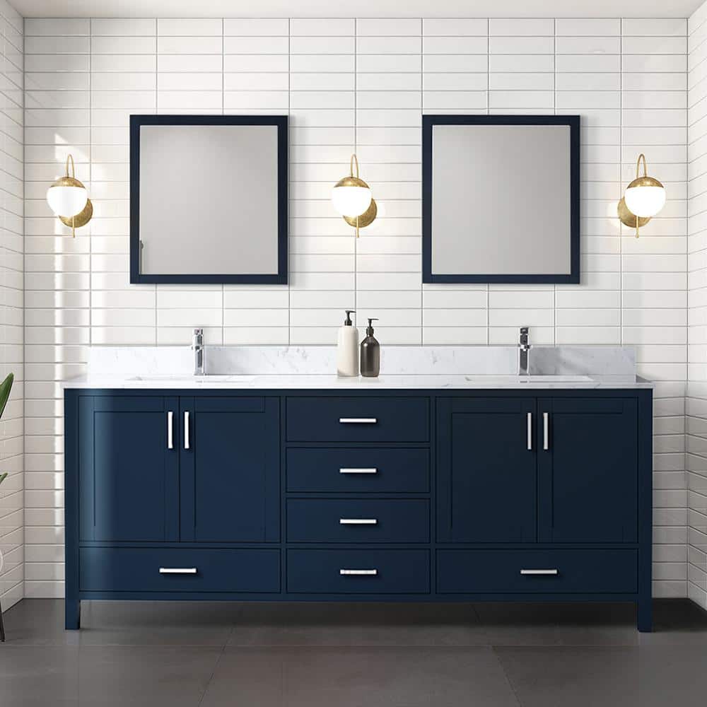 Lexora Jacques 80 in. W x 22 in. D x 34 in. H Bath Vanity Cabinet without Top in Dark Blue (1)