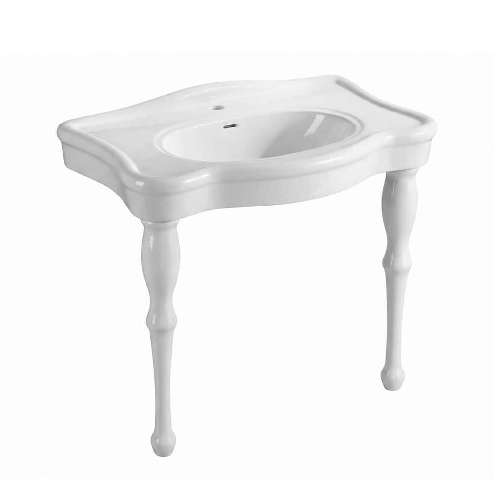 RENOVATORS SUPPLY MANUFACTURING Console Bathroom Sink Vitreous China Combo in White with 2 Spindle Legs with Single Faucet Hole