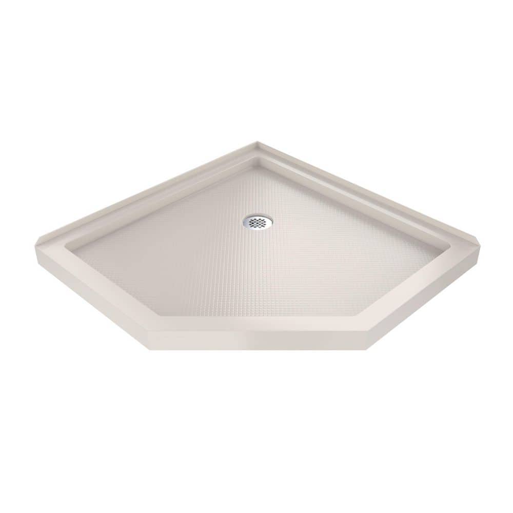DreamLine SlimLine 36 in. L x 36 in. W Corner Neo Angle Biscuit Shower Pan Base with 2 in. Round Corner Drain in Chrome (1)