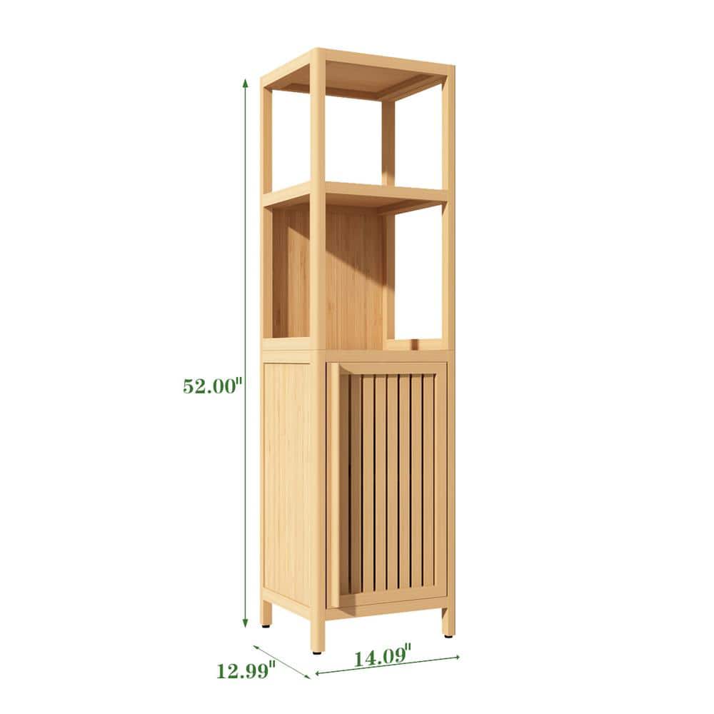 Tenleaf 14.09 in. W x 12.99 in. D x 52.00 in. H Brown Bamboo Linen Cabinet for Bathroom Living Room Kitchen Study Porch (3)