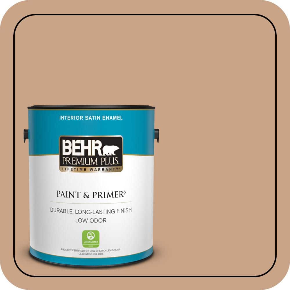 BEHR PREMIUM PLUS 1 gal. #S230-4 Granola Satin Enamel Low Odor Interior Paint & Primer