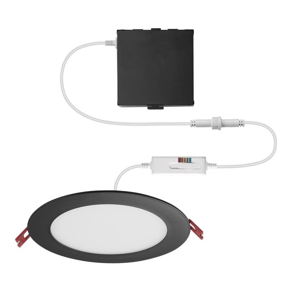 Commercial Electric 6 in. Premium Series Integrated LED Adjustable CCT 2-Level Lumen Select, Ultraslim Canless Recessed Light, Matte Black (2)