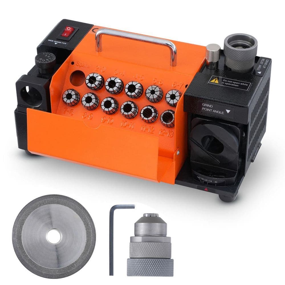 SKYSHALO Drill Bits Sharpener 3-13mm 4500 PRM Corded Steel End Mill Grinder Sharpener with 11 Collets 95° to 135° Adjustable,Hose
