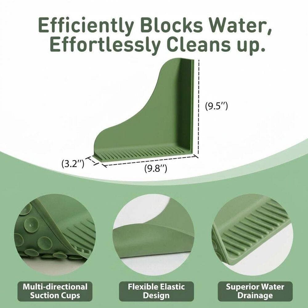 Anqtovp 2-Pack Silicone Shower Splash Guard Olive Green Bath Accessory Type Strong Suction Cups Reusable Leak-Proof (2)