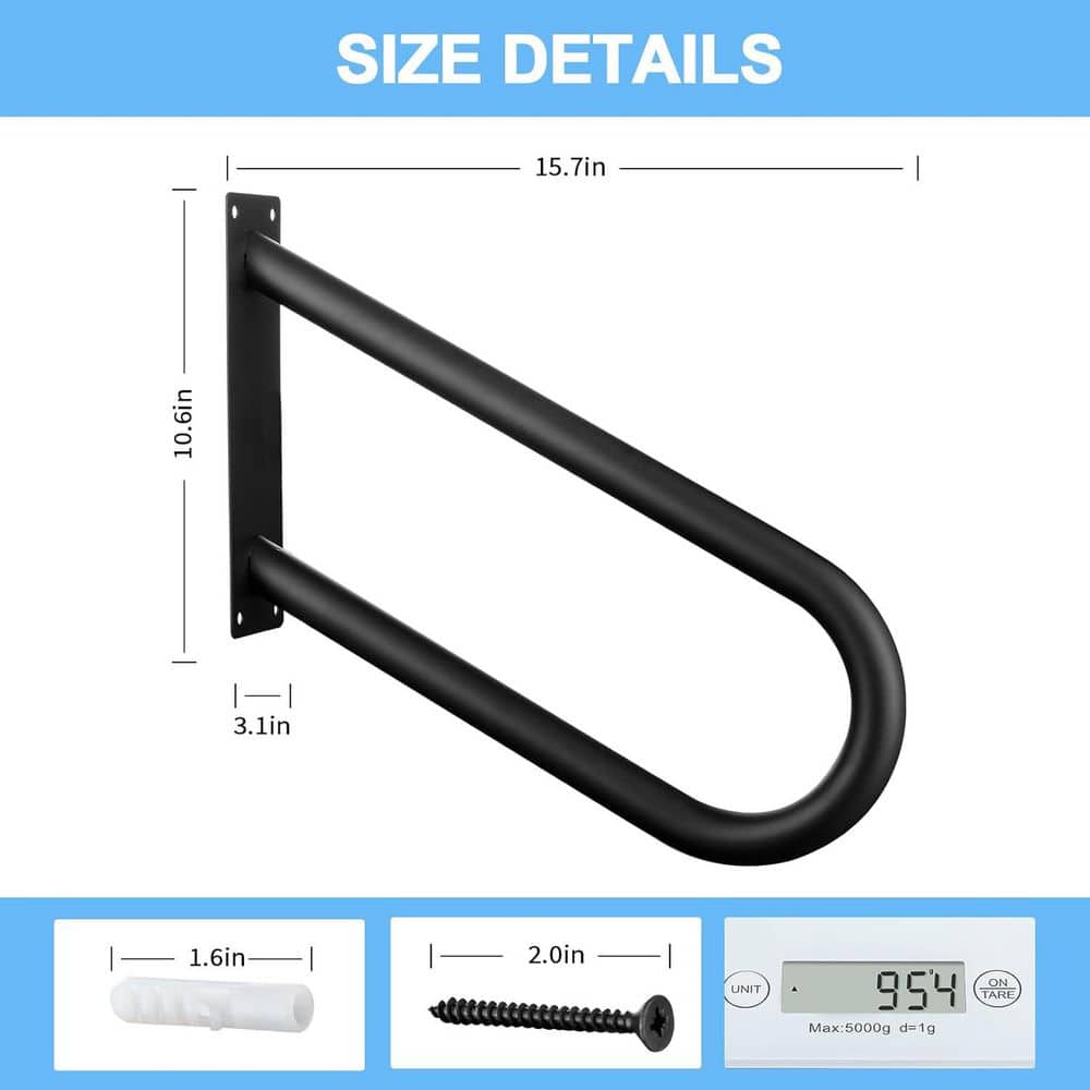 Afoxsos 16 in. Metal Hand Rail for Outdoor Steps U-Shape Safety Handle for Elderly Porch and Deck Stair Grab Bar Wall Mount (2)