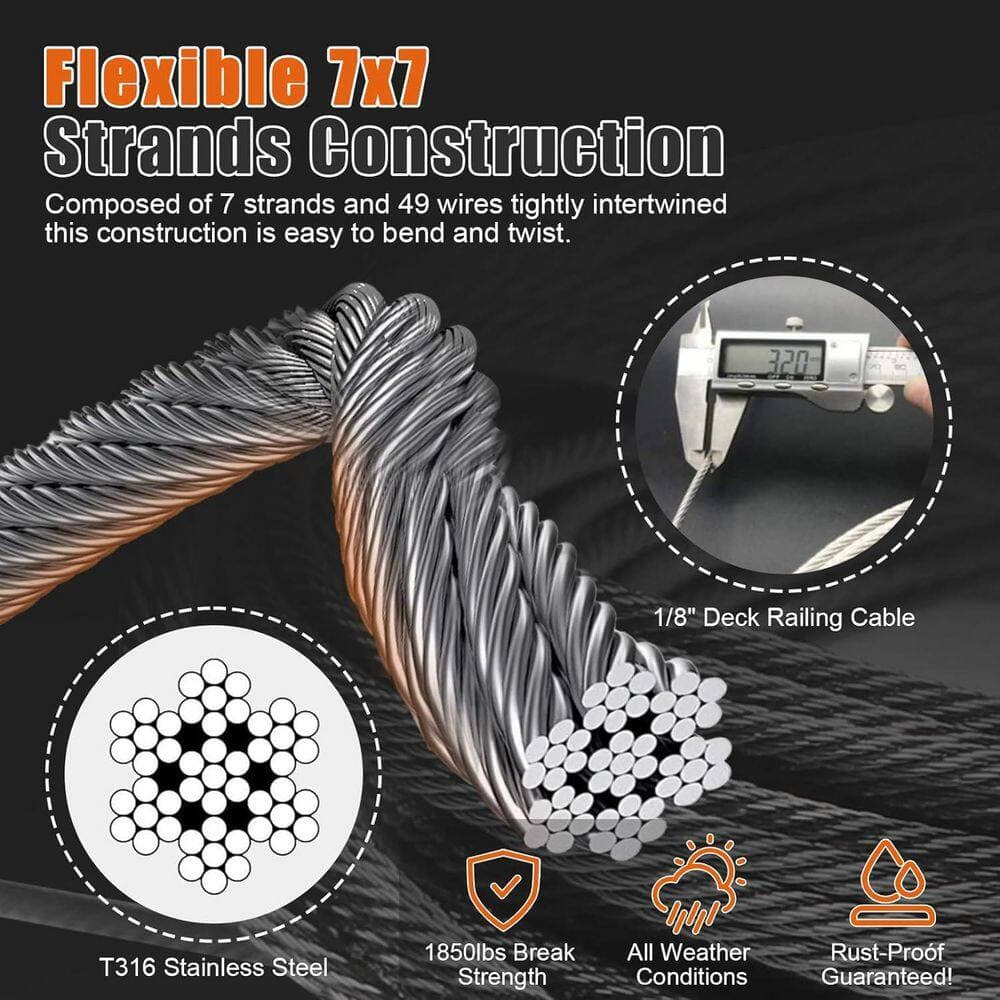Afoxsos 12000 in. W x 1 in. H Silver Stainless Steel Cable with Cutter for Deck Railing and DIY Projects (2)