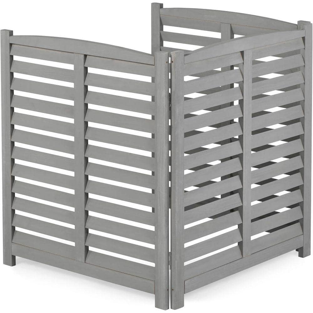 Huluwat 2.6 ft. x 3.1 ft. Louver Gray Solid Wood Outdoor Privacy Fence for Garden Fence Air Conditioner Fence (3 Pieces)