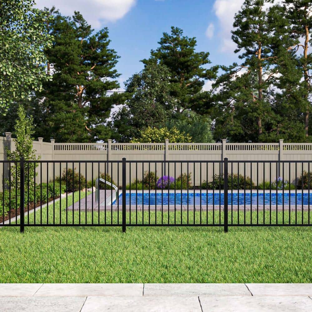 TuffBilt Dillon 2 Rail Flat Top 4 ft. H x 6 ft. Black Aluminum Pre-Assembled Flat Top Spaced Picket Fence Panel (2)