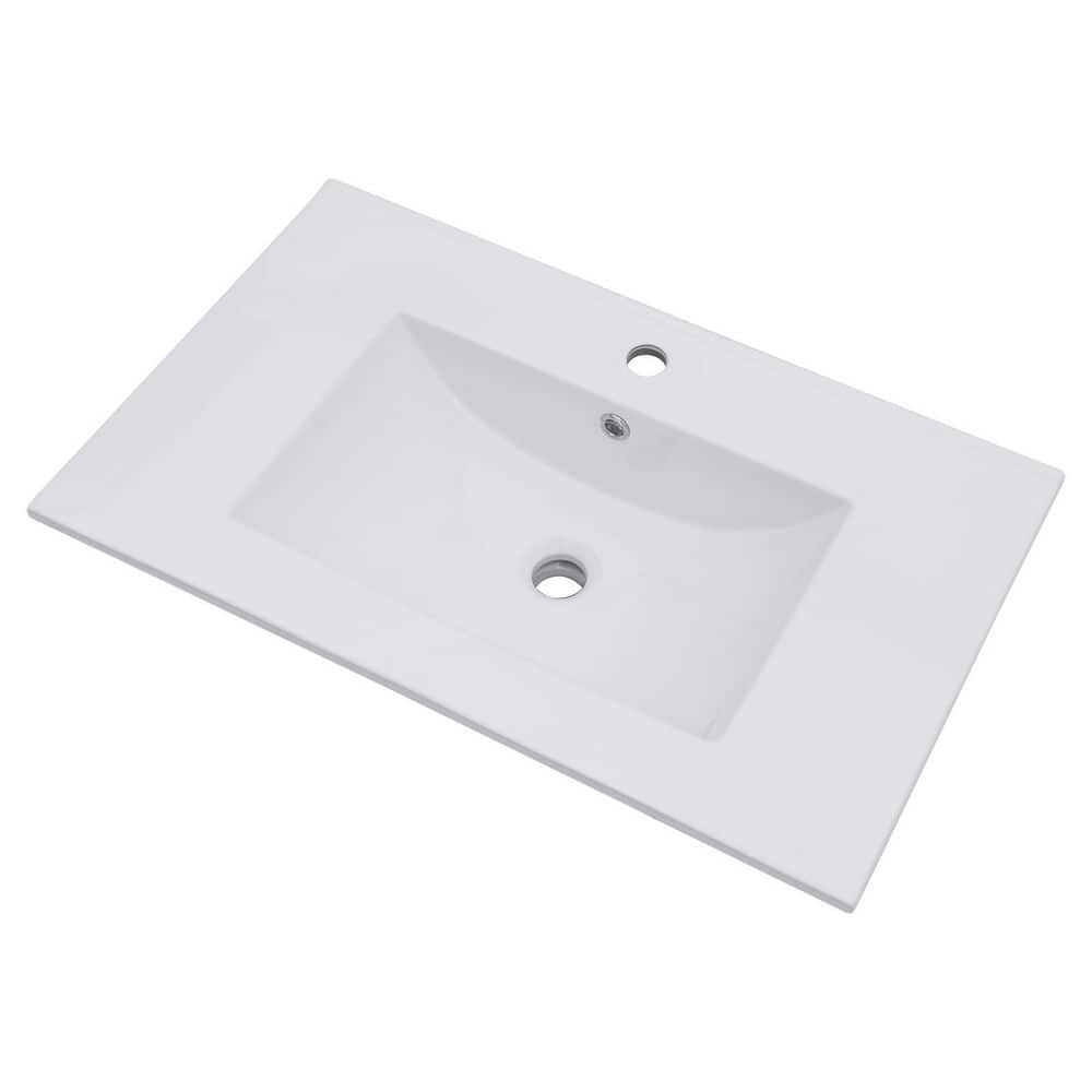 LORDEAR 30 in. W x 18.5 in. D Bathroom Ceramic Vanity Top Sink with Single Faucet Hole in White