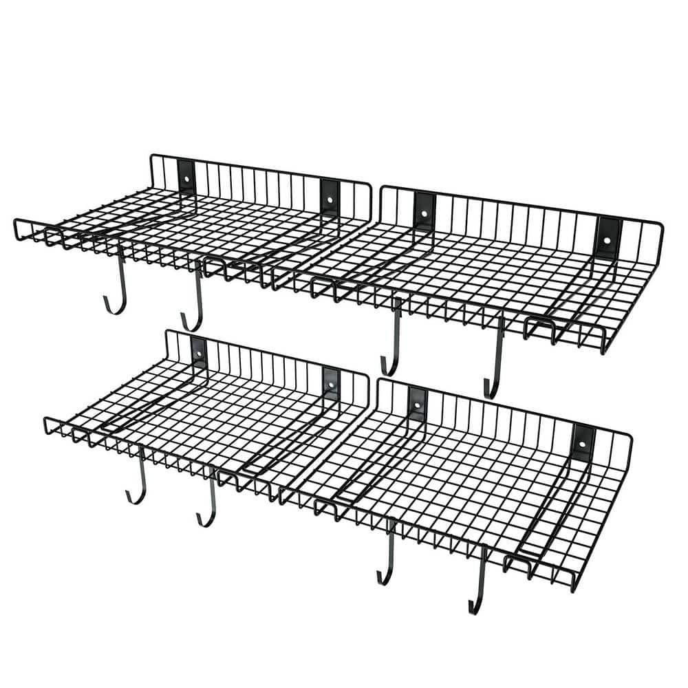 Numhew 4 Pack Heavy Duty Wall Mount Rust Proof Durable Reversible Shower Caddy, Floating Shelves Mesh Storage Rack in Black (1)