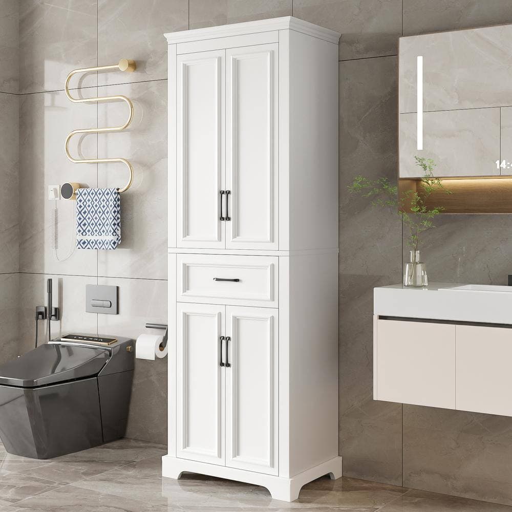 Nestfair 23.7 in. W x 15.7 in. D x 70.8 in. H White Linen Cabinet with Adjustable Shelves (2)